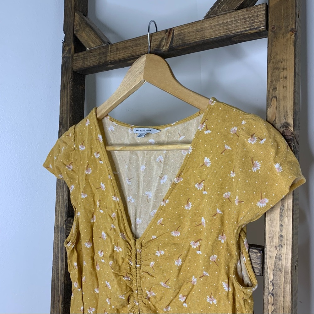 American Eagle Yellow Floral Ruched Women's Top M - Picture 2 of 6